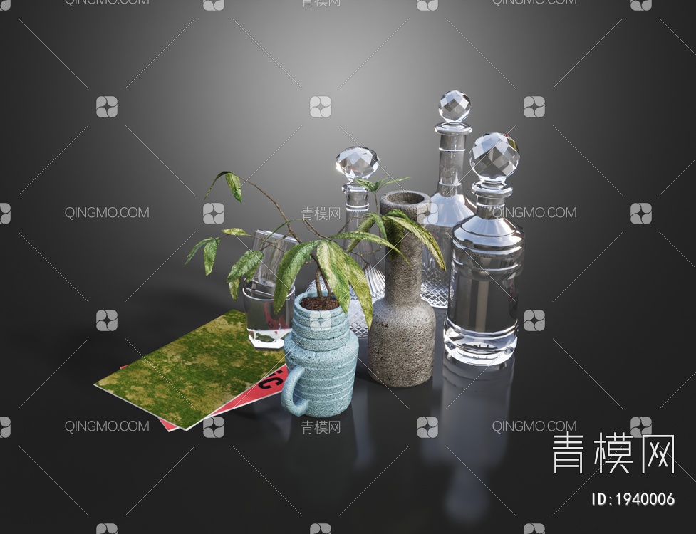 玻璃瓶花瓶盆栽摆件3D模型下载【ID:1940006】