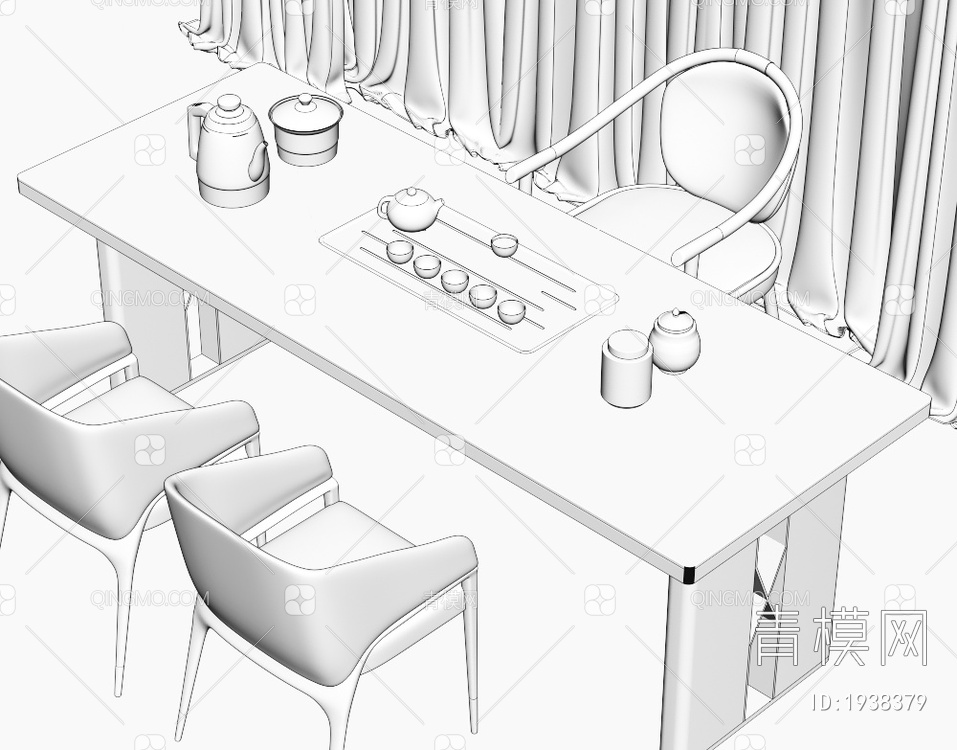 大理石茶桌椅组合 茶室 大理石茶桌 茶台 岩板泡茶桌 品茶区 茶盘茶具3D模型下载【ID:1938379】