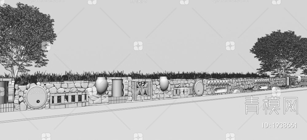 乡村景墙围墙3D模型下载【ID:1938661】