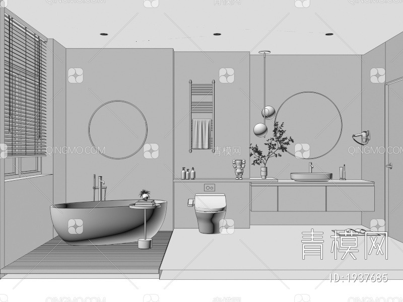 卫生间 浴缸 洗手盆 智能坐便3D模型下载【ID:1937685】