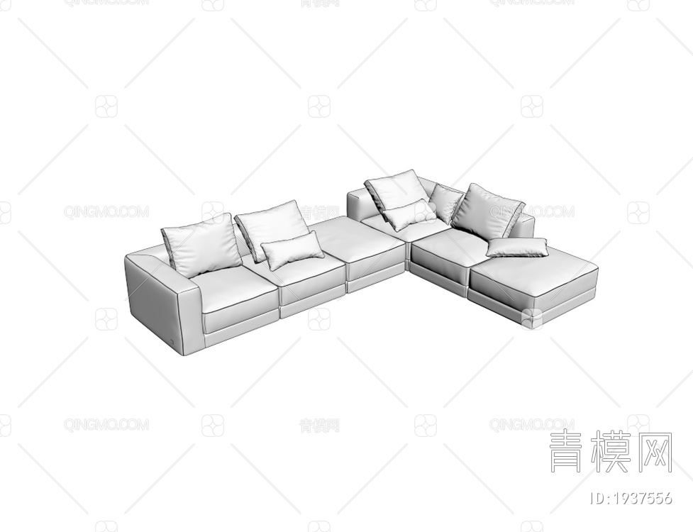 黑色绒布多人转角沙发3D模型下载【ID:1937556】