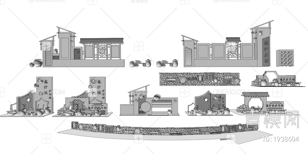 乡村景墙围墙合集3D模型下载【ID:1938604】