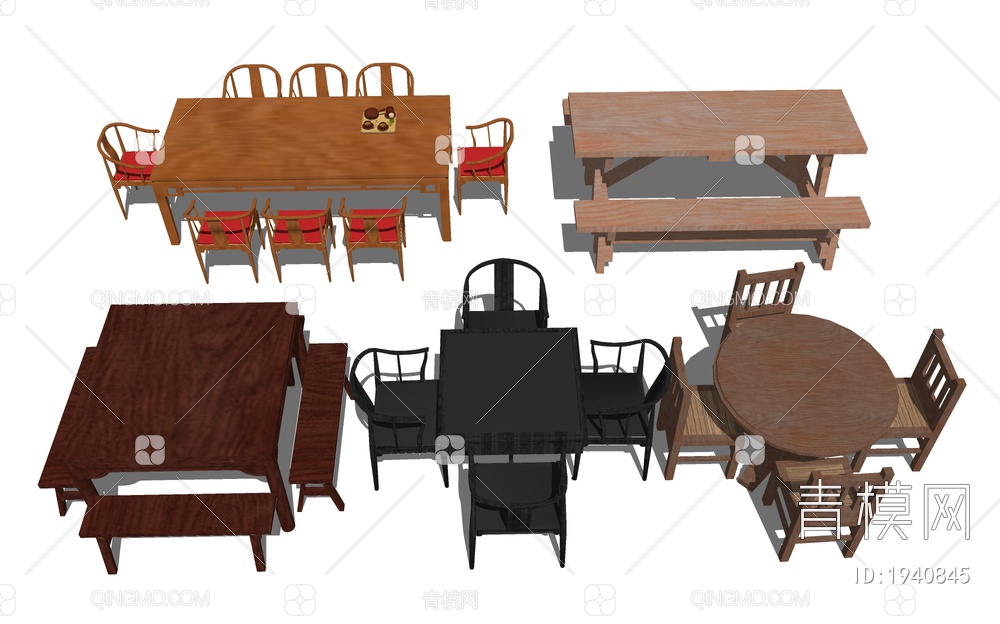 实木红木餐桌椅SU模型下载【ID:1940845】