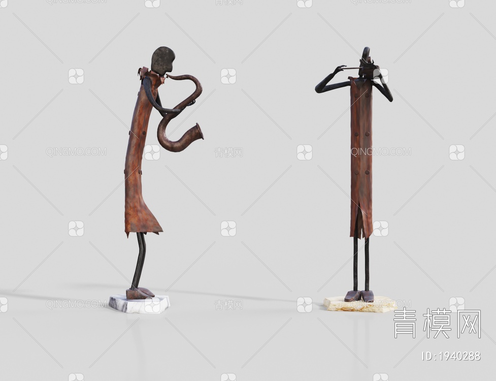 复古式奏乐人物雕塑摆件3D模型下载【ID:1940288】