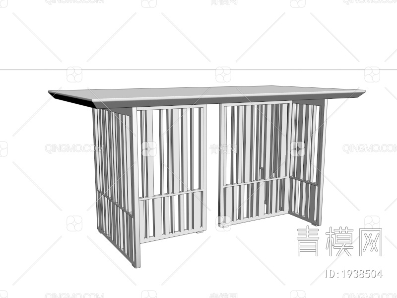 实木金属四人餐桌3D模型下载【ID:1938504】