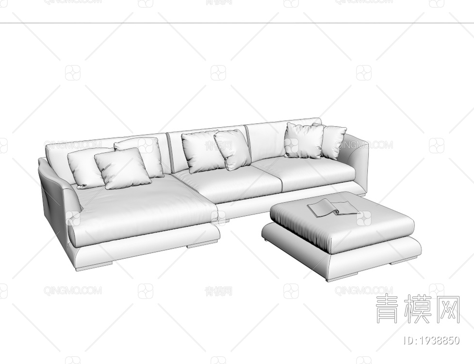 黑色布艺多人转角沙发3D模型下载【ID:1938850】