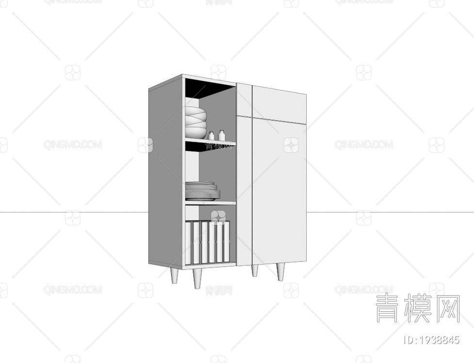 实木烤漆书柜 储物柜 装饰柜3D模型下载【ID:1938845】