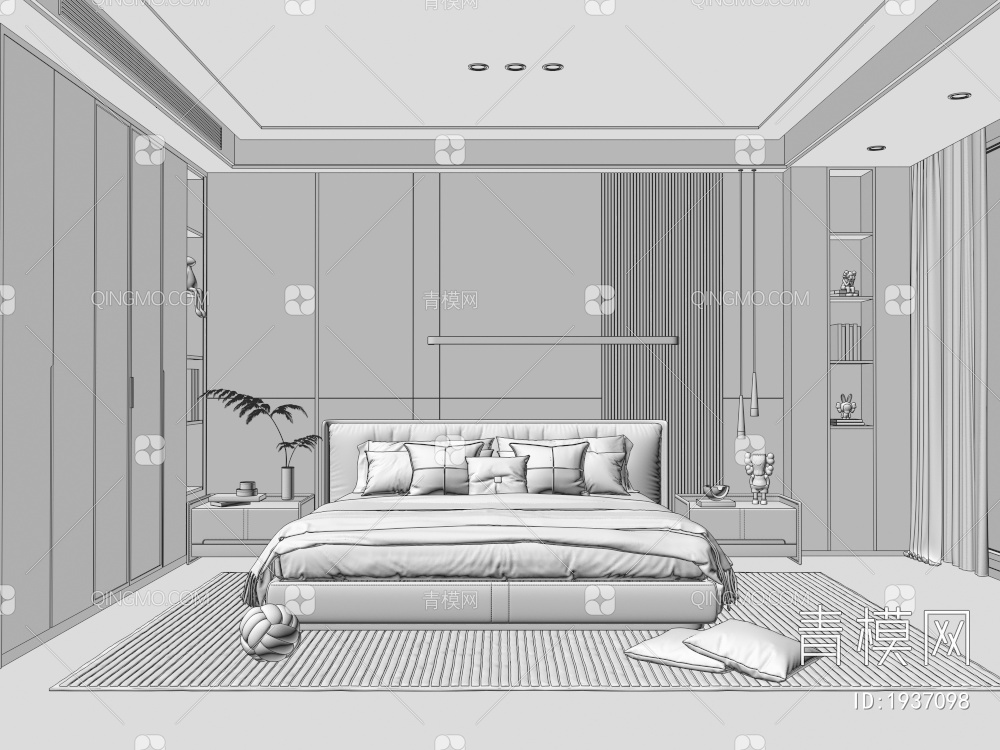 家居卧室 床 衣柜 主卧 床头柜3D模型下载【ID:1937098】