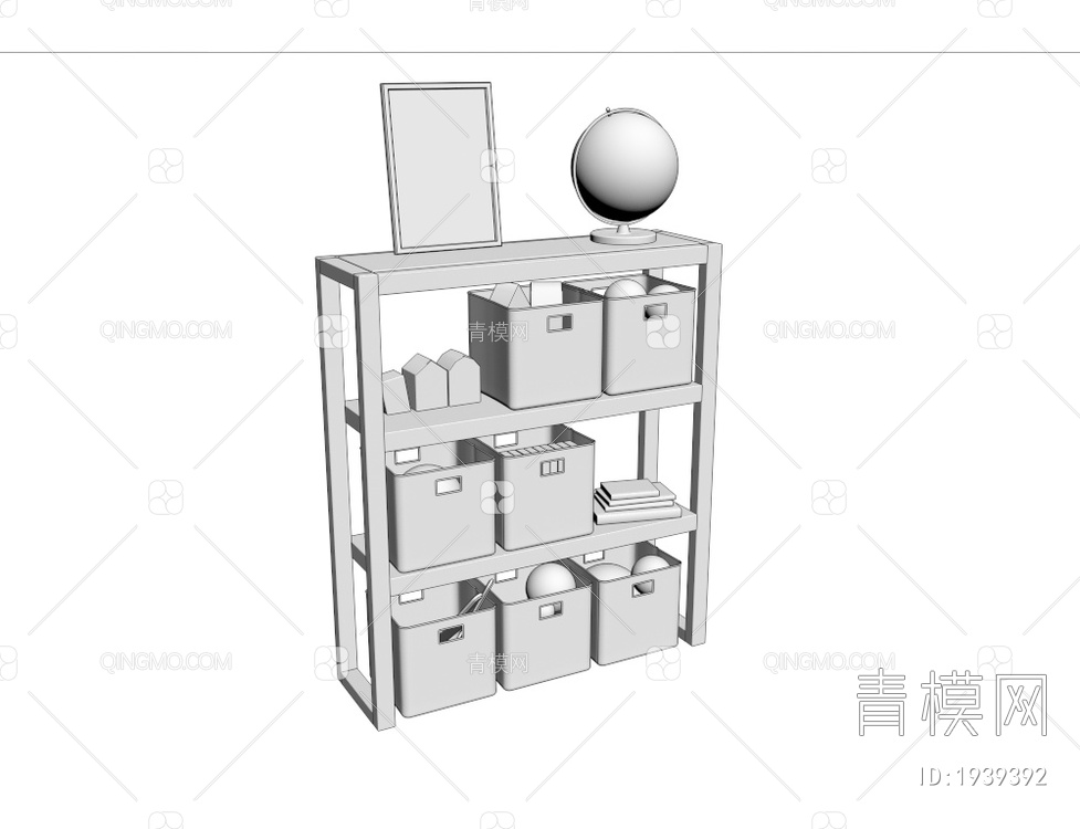 实木收纳架 收纳盒 装饰柜3D模型下载【ID:1939392】