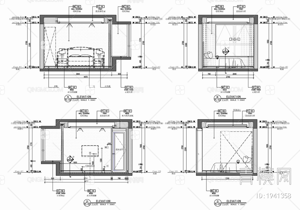 90㎡三居室家装室内施工图 家装 私宅 样板房 平层【ID:1941358】