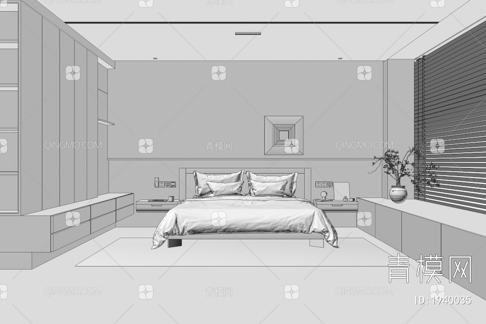衣柜，飘窗，卧室3D模型下载【ID:1940035】