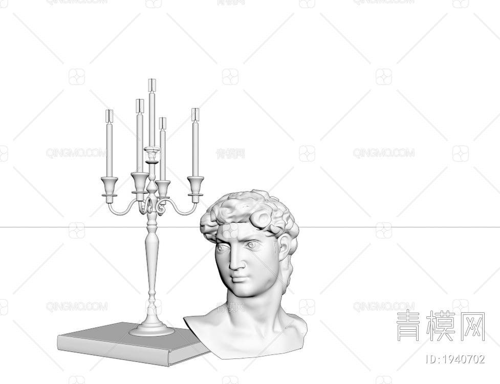 金属烛台灯 雕像摆件组合3D模型下载【ID:1940702】