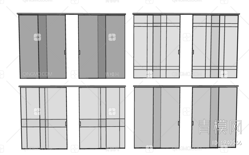 玻璃推拉双开门SU模型下载【ID:1940566】