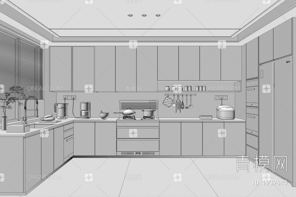 厨房 橱柜 厨具 集成灶 冰箱3D模型下载【ID:1939840】