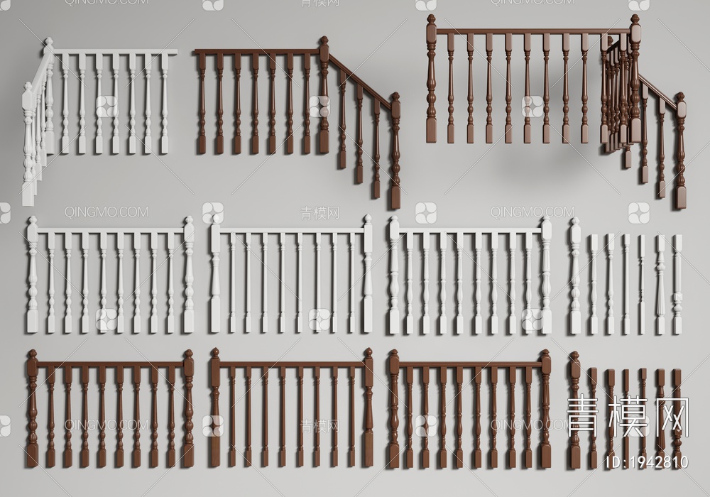 楼梯扶手 实木护栏 围栏护栏 立柱3D模型下载【ID:1942810】
