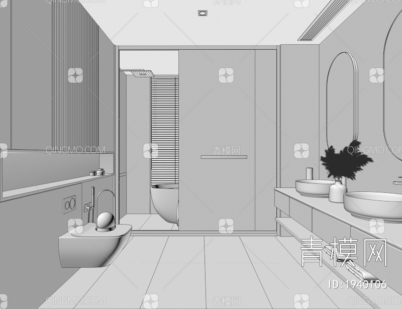 卫生间 马桶 花洒 浴室柜 洗脸盆 淋浴房 坐便器 淋浴隔断 浴缸3D模型下载【ID:1940106】