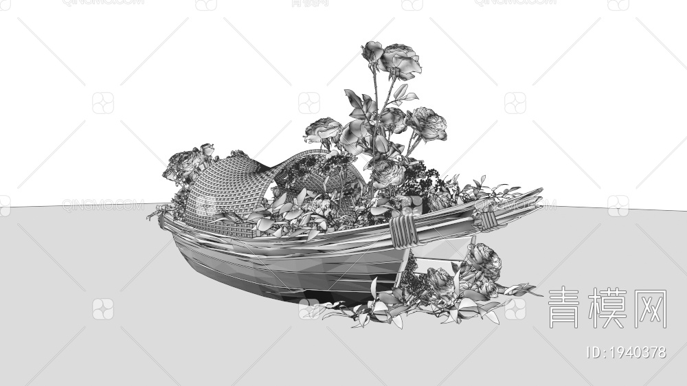 船、小舟、鲜花造景3D模型下载【ID:1940378】