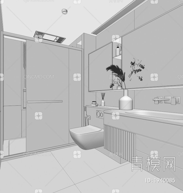 卫生间 马桶 花洒 浴室柜 洗脸盆 淋浴房 坐便器 淋浴隔断 浴缸3D模型下载【ID:1940085】