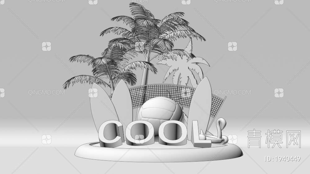 夏日沙滩排球3D模型下载【ID:1940449】