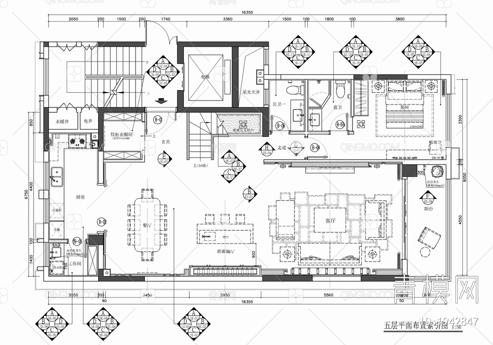 上叠别墅家装施工图 别墅 叠墅 家装 洋房 样板房【ID:1942847】