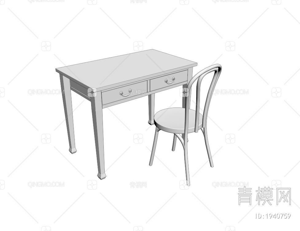 原木书桌椅 梳妆台3D模型下载【ID:1940759】
