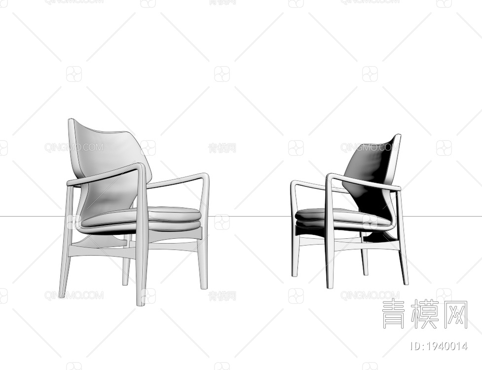 实木单人休闲椅 靠椅 扶手椅3D模型下载【ID:1940014】