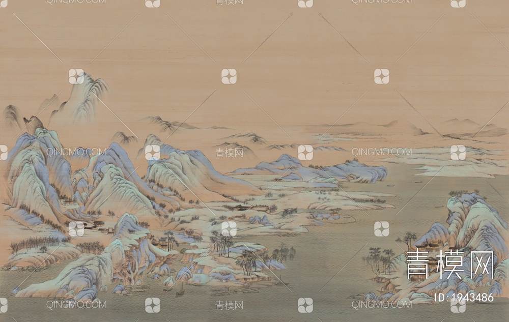 中式山水壁画，壁纸贴图下载【ID:1943486】