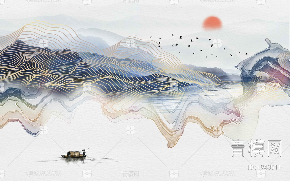 中式山水壁画，壁纸贴图下载【ID:1943511】