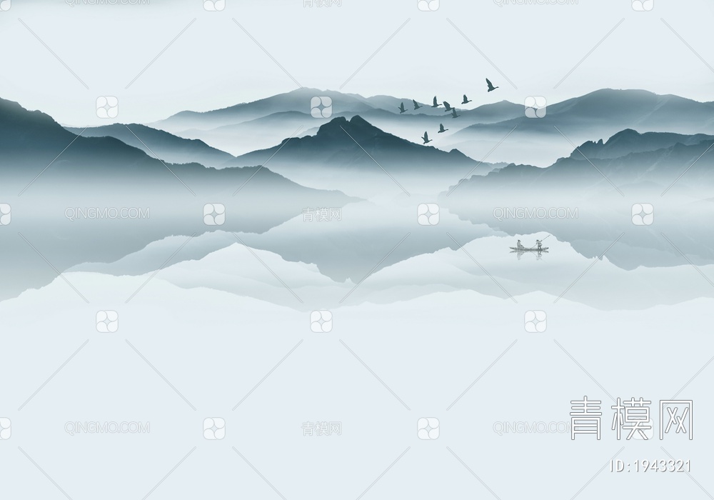 中式山水壁画，壁纸贴图下载【ID:1943321】