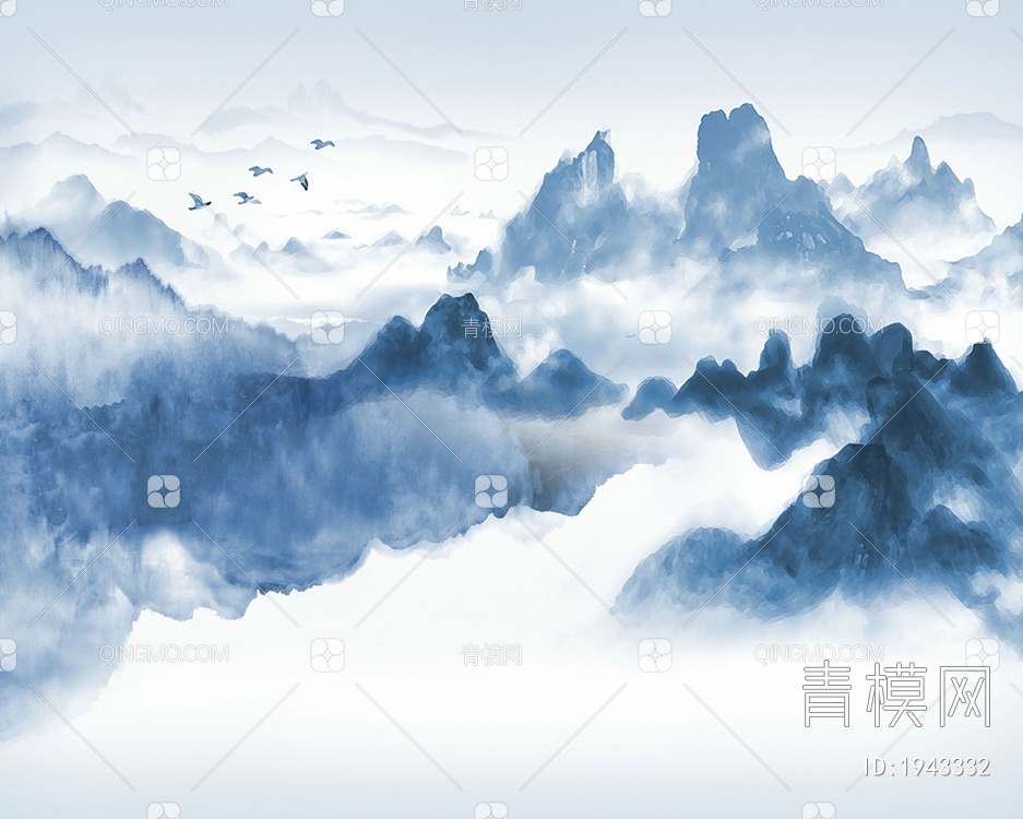 中式山水壁画，壁纸贴图下载【ID:1943332】