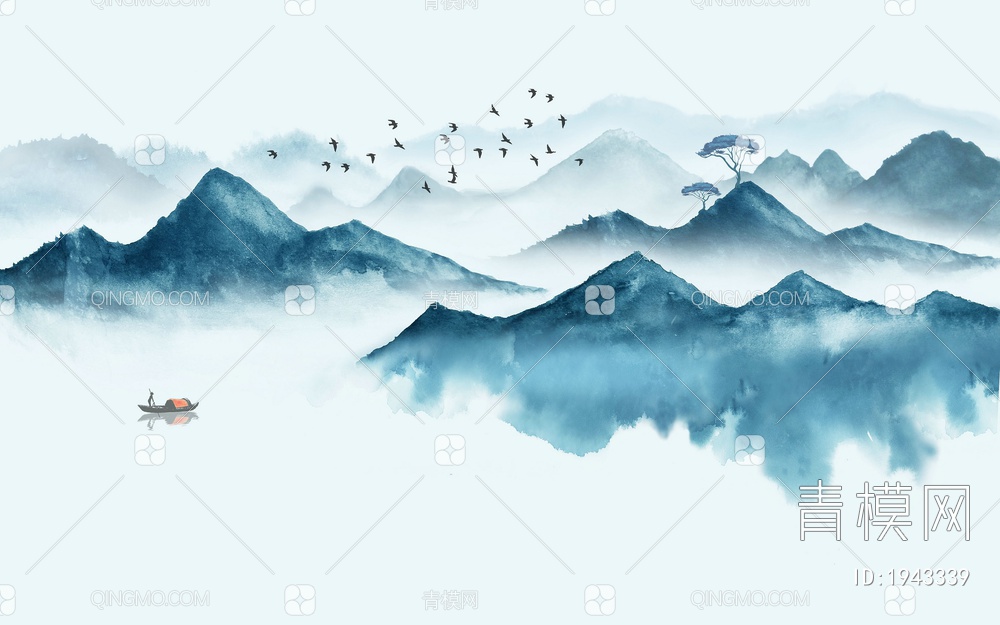 中式山水壁画，壁纸贴图下载【ID:1943339】