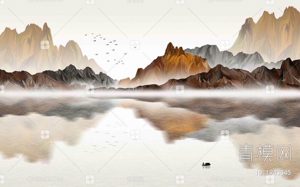 中式山水壁画，壁纸贴图下载【ID:1943345】