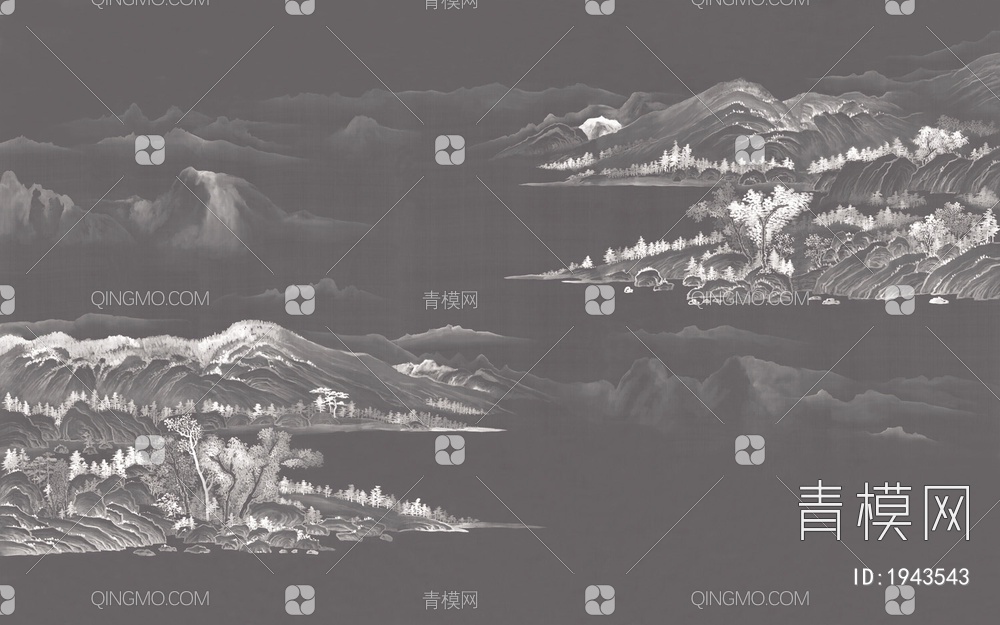 中式山水壁画，壁纸贴图下载【ID:1943543】