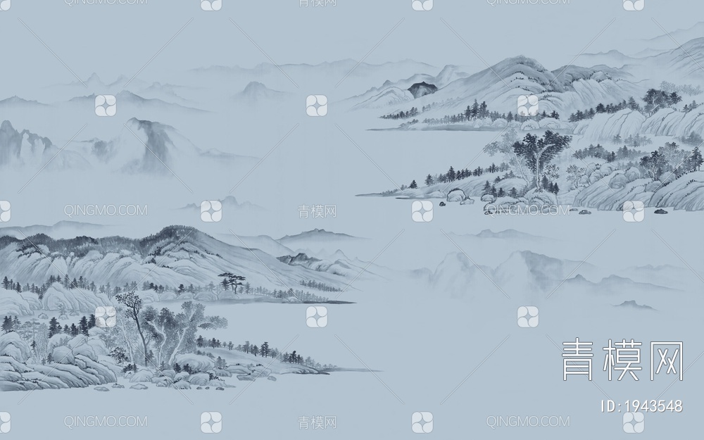 中式山水壁画，壁纸贴图下载【ID:1943548】