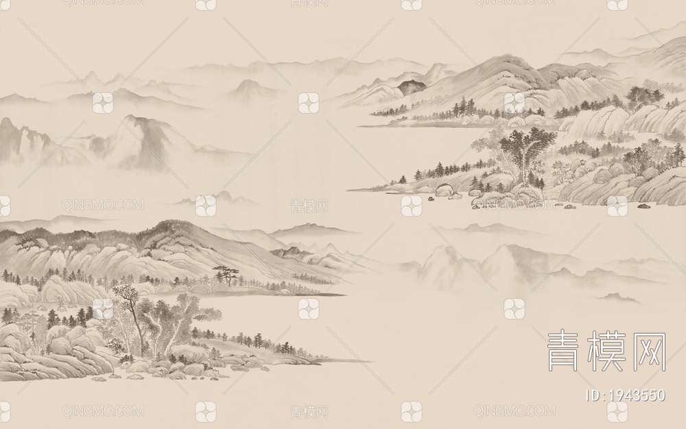 中式山水壁画，壁纸贴图下载【ID:1943550】