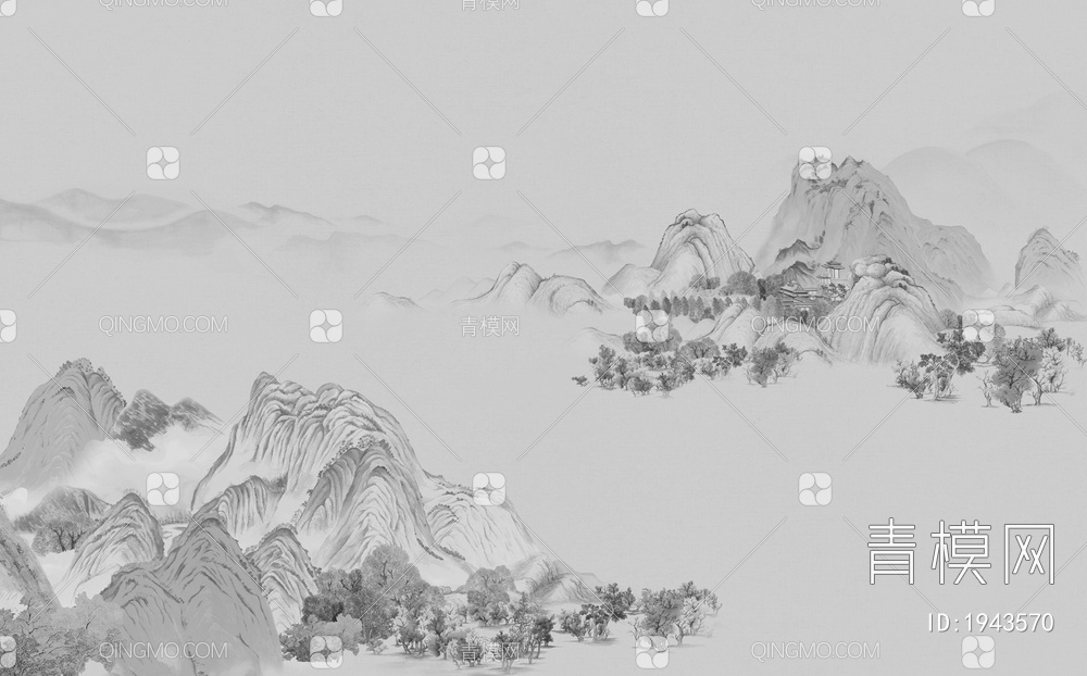 中式山水壁画，壁纸贴图下载【ID:1943570】