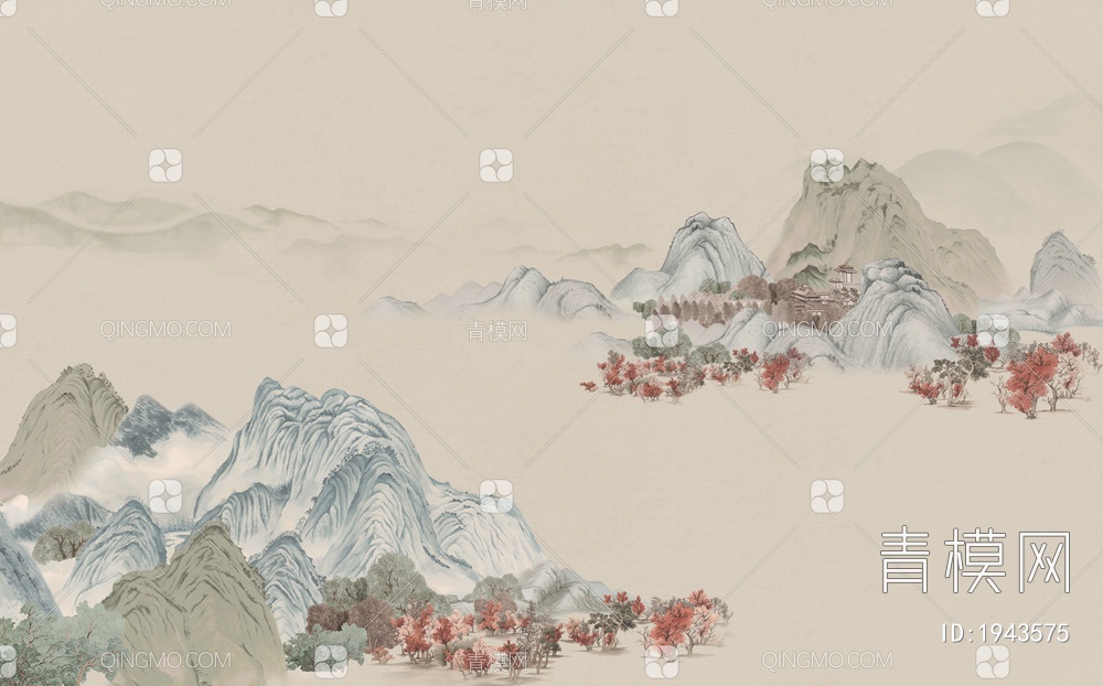 中式山水壁画，壁纸贴图下载【ID:1943575】