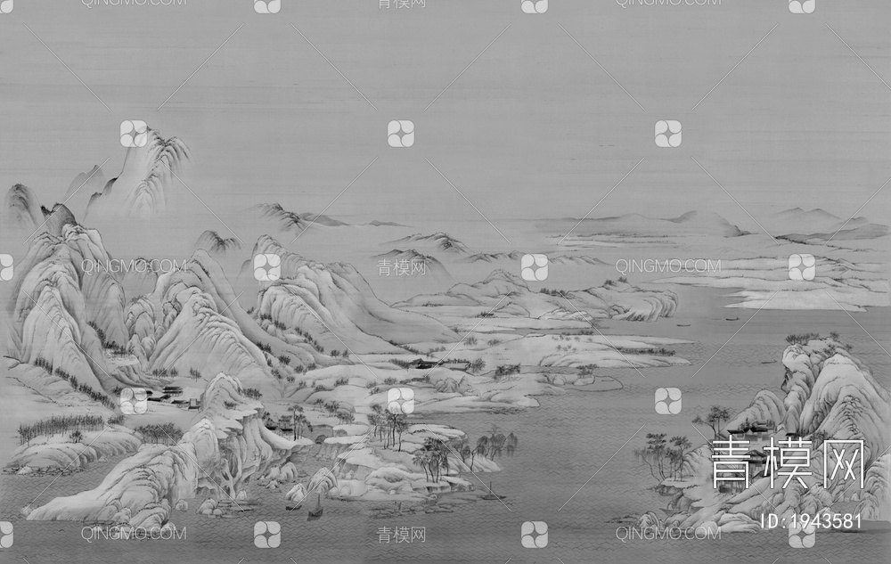 中式山水壁画，壁纸贴图下载【ID:1943581】