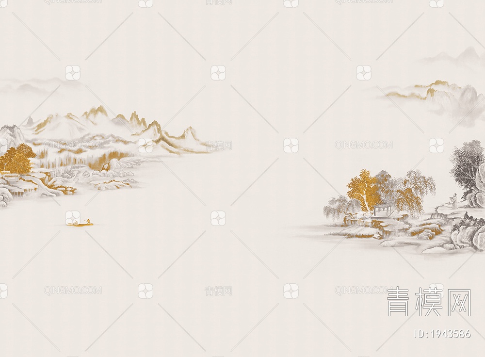 中式山水壁画，壁纸贴图下载【ID:1943586】