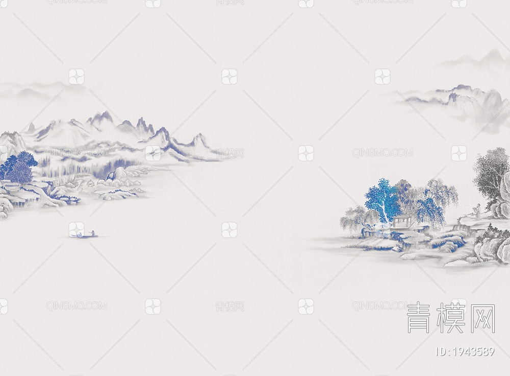 中式山水壁画，壁纸贴图下载【ID:1943589】