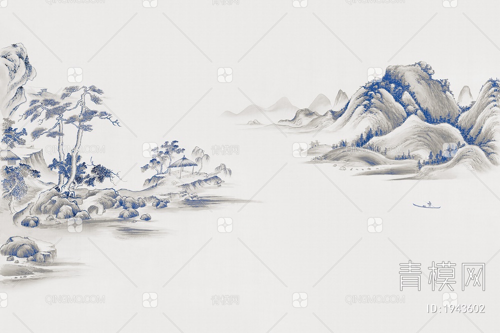 中式山水壁画，壁纸贴图下载【ID:1943602】