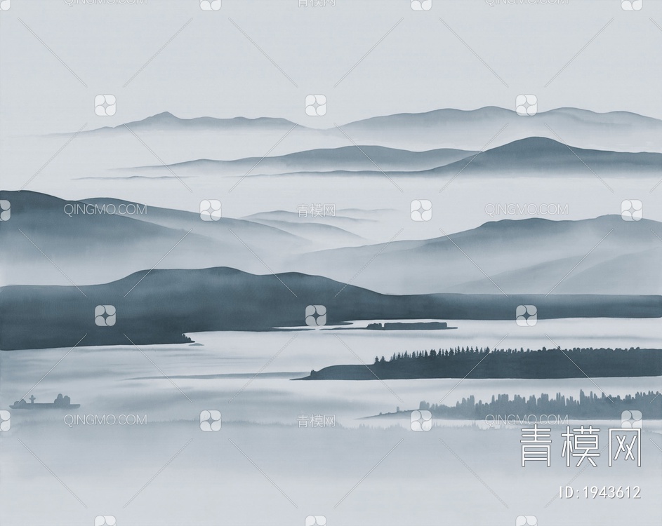 中式山水壁画，壁纸贴图下载【ID:1943612】