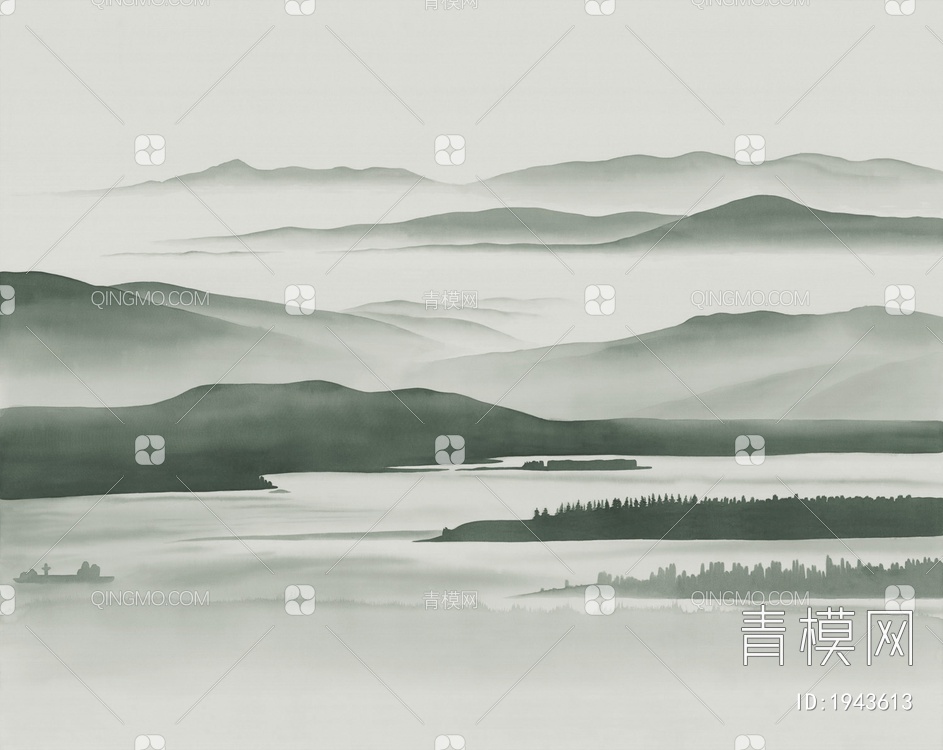 中式山水壁画，壁纸贴图下载【ID:1943613】