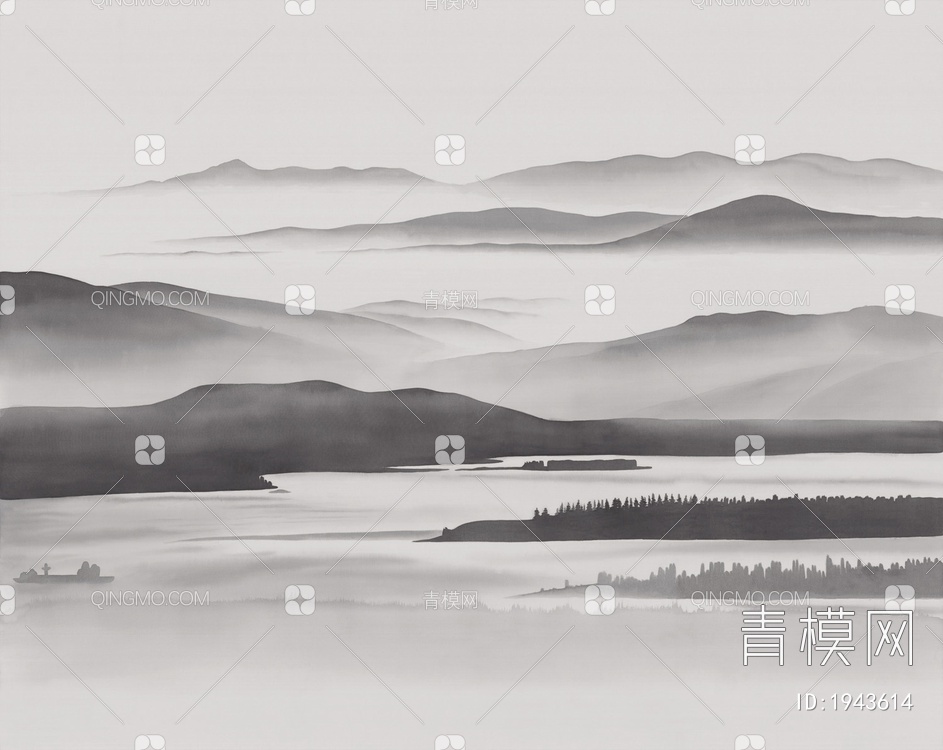 中式山水壁画，壁纸贴图下载【ID:1943614】