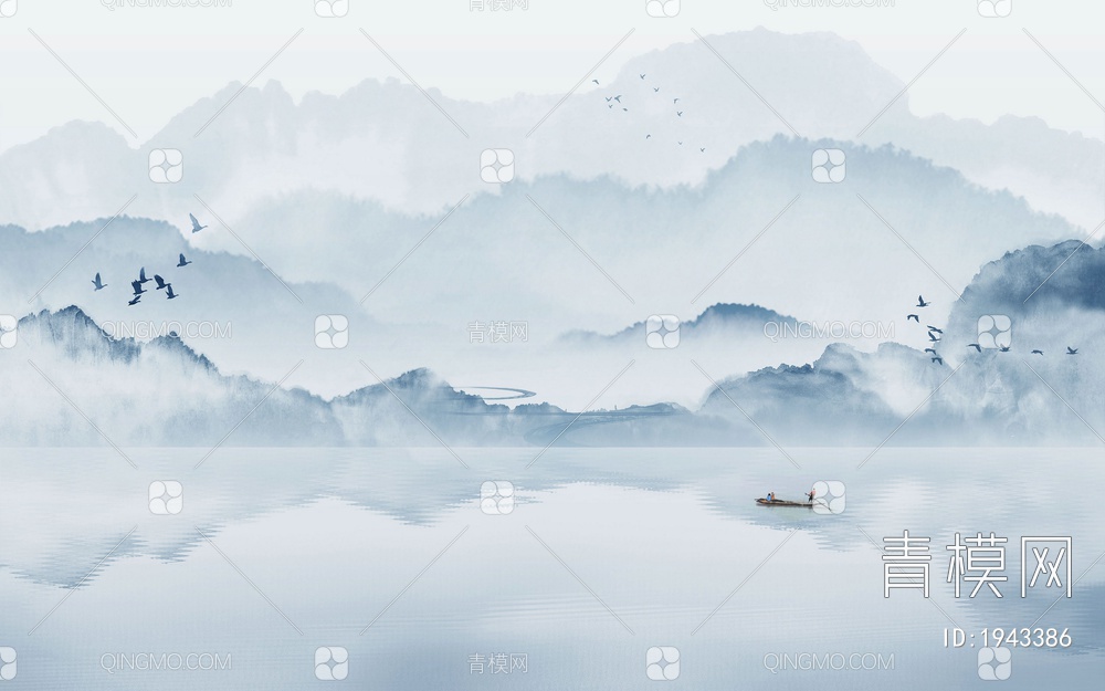 中式山水壁画，壁纸贴图下载【ID:1943386】