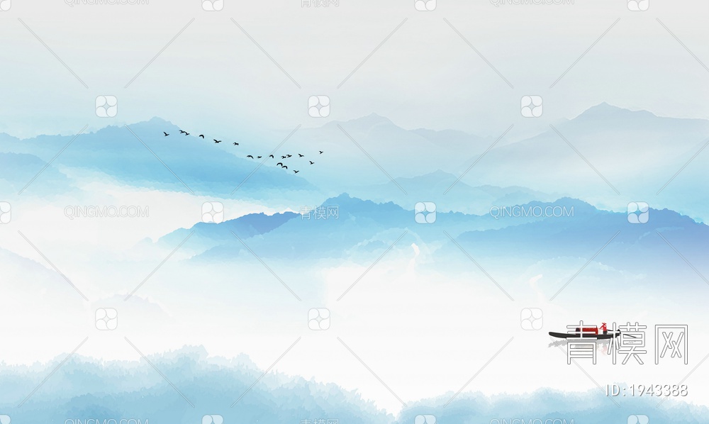 中式山水壁画，壁纸贴图下载【ID:1943388】