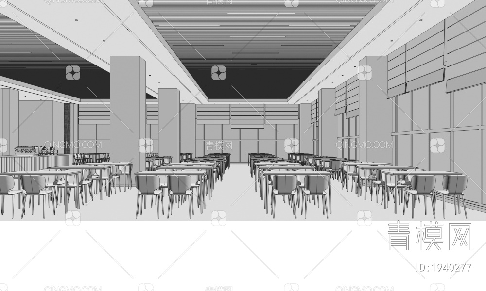 员工食堂餐厅3D模型下载【ID:1940277】