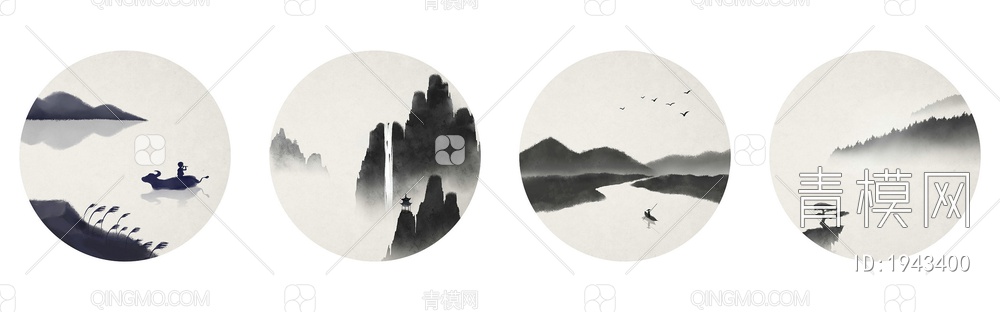 中式山水壁画，壁纸贴图下载【ID:1943400】
