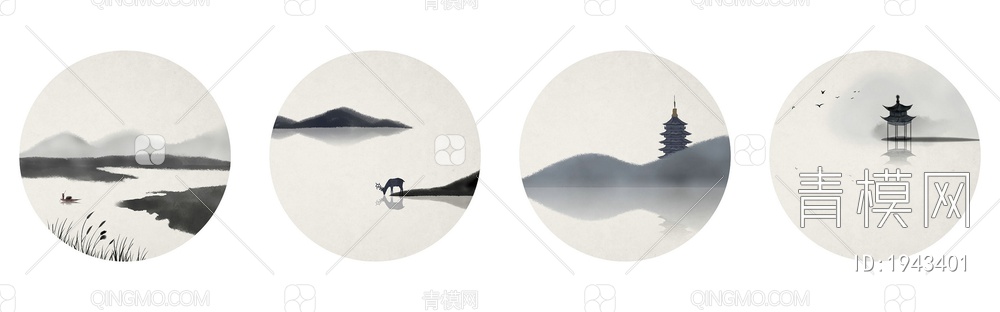 中式山水壁画，壁纸贴图下载【ID:1943401】