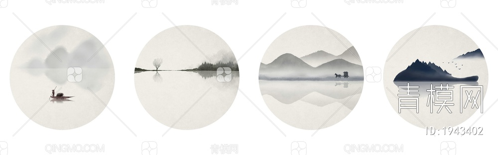 中式山水壁画，壁纸贴图下载【ID:1943402】